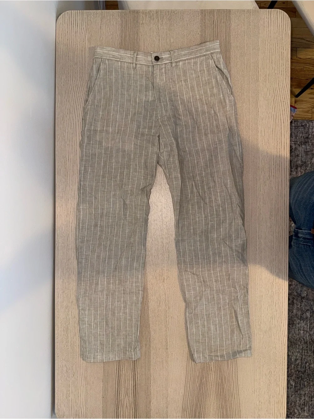 J. Crew Beige & White Pinstripe Linen-Blend Chinos